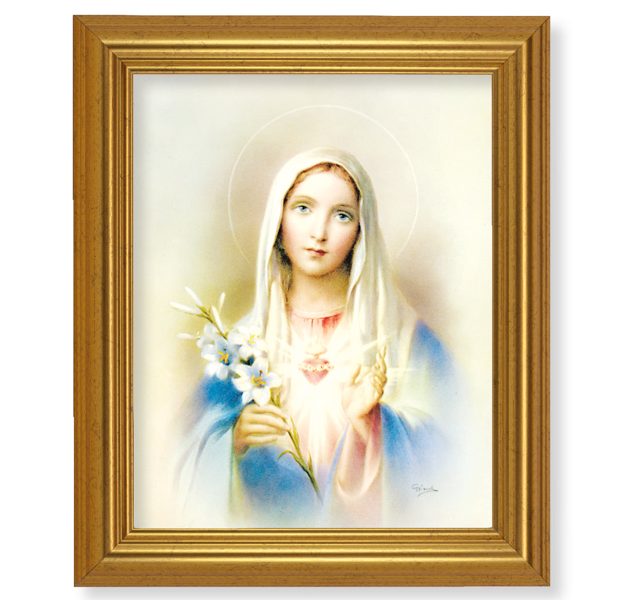 Immaculate Heart of Mary Picture Framed Wall Art Decor Large Antique Gold-Leaf Frame