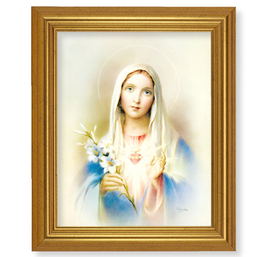 Immaculate Heart of Mary Picture Framed Wall Art Decor Large Antique Gold-Leaf Frame