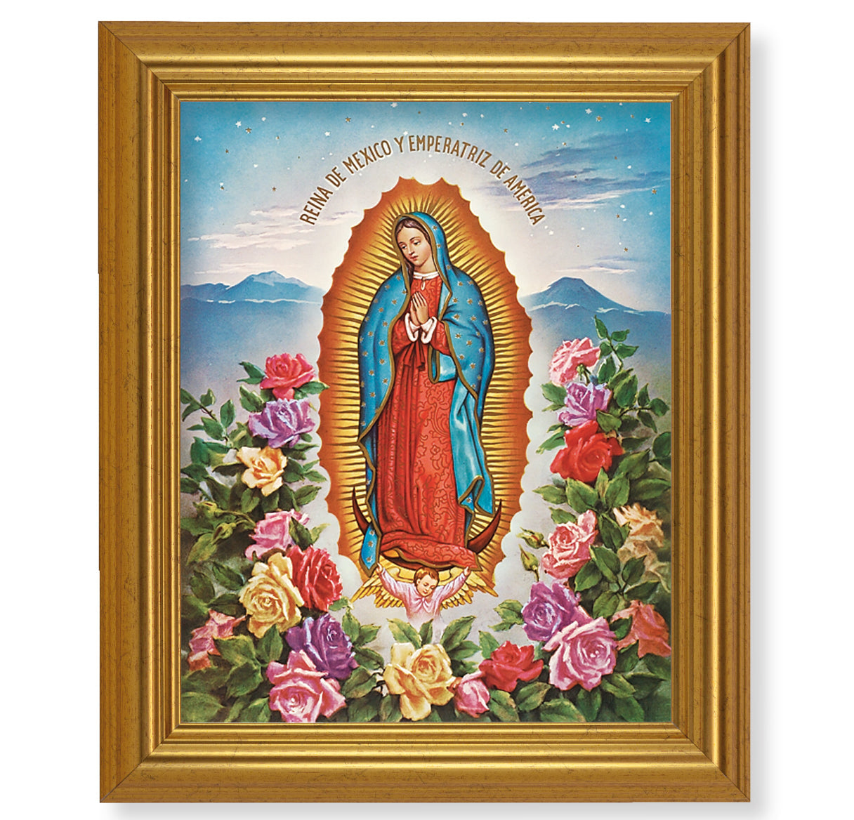 Our Lady of Guadalupe Picture Framed Wall Art Decor, Large, Antique Gold-Leaf Classic Frame
