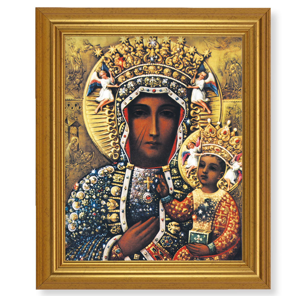 Our Lady of Czestochowa Picture Framed Wall Art Decor, Large, Antique Gold-Leaf Classic Frame