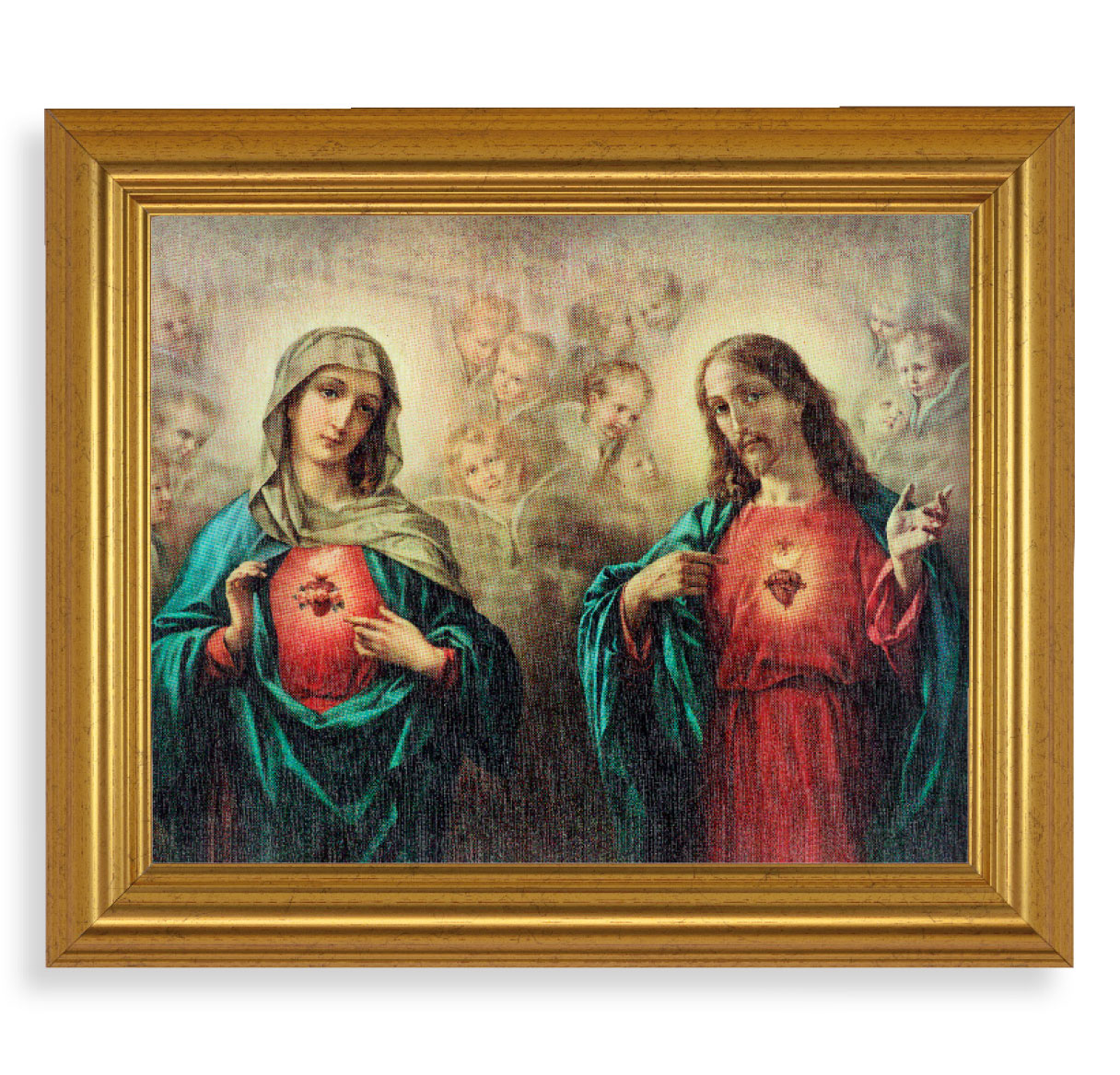 The Sacred Hearts Picture Framed Wall Art Decor, Large, Antique Gold-Leaf Classic Frame