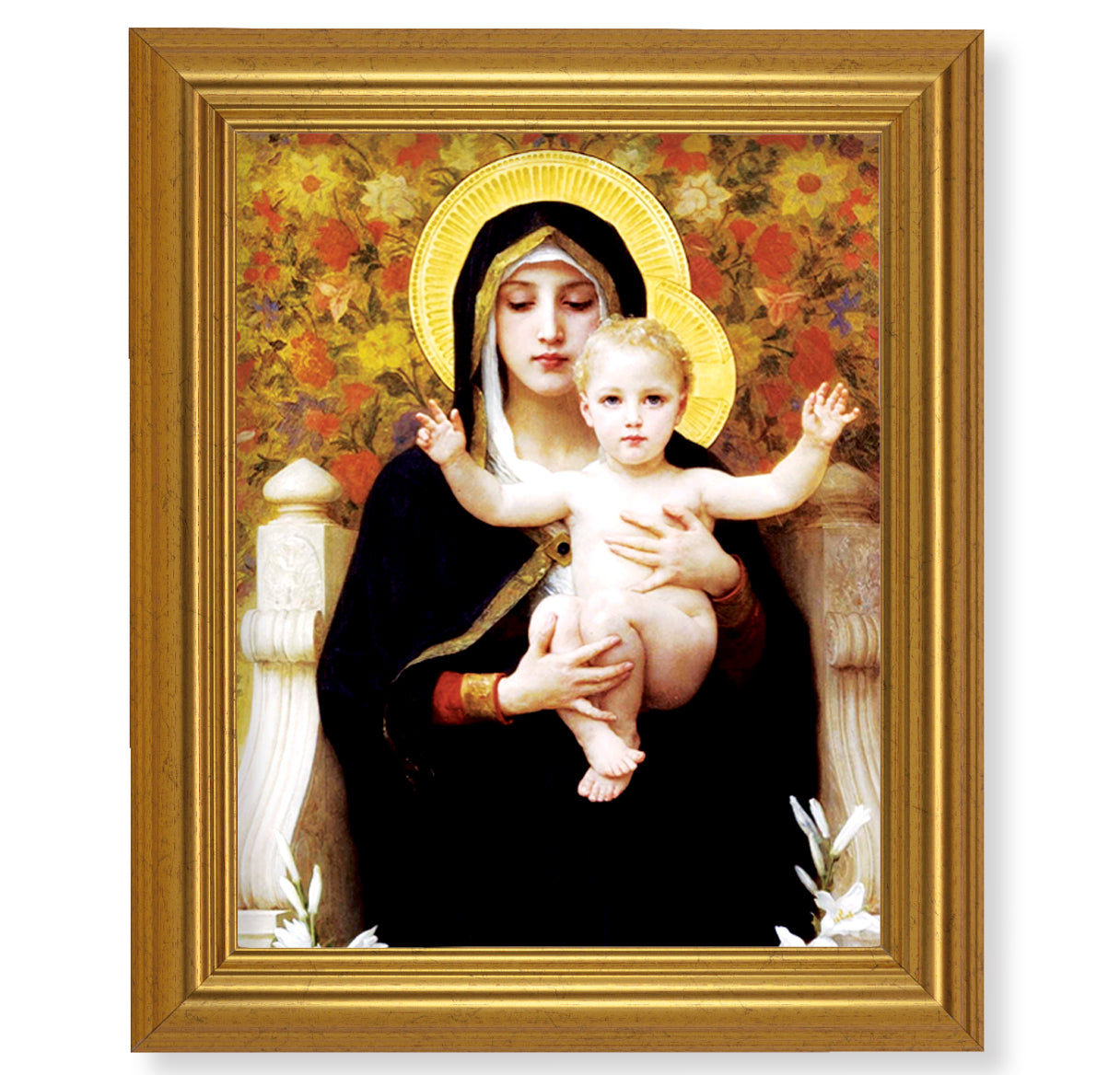 Madonna of the Roses Picture Framed Wall Art Decor, Large, Antique Gold-Leaf Classic Frame