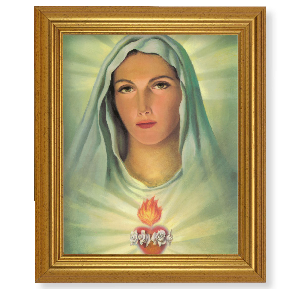 Immaculate Heart of Mary Picture Framed Wall Art Decor, Large, Antique Gold-Leaf Classic Frame