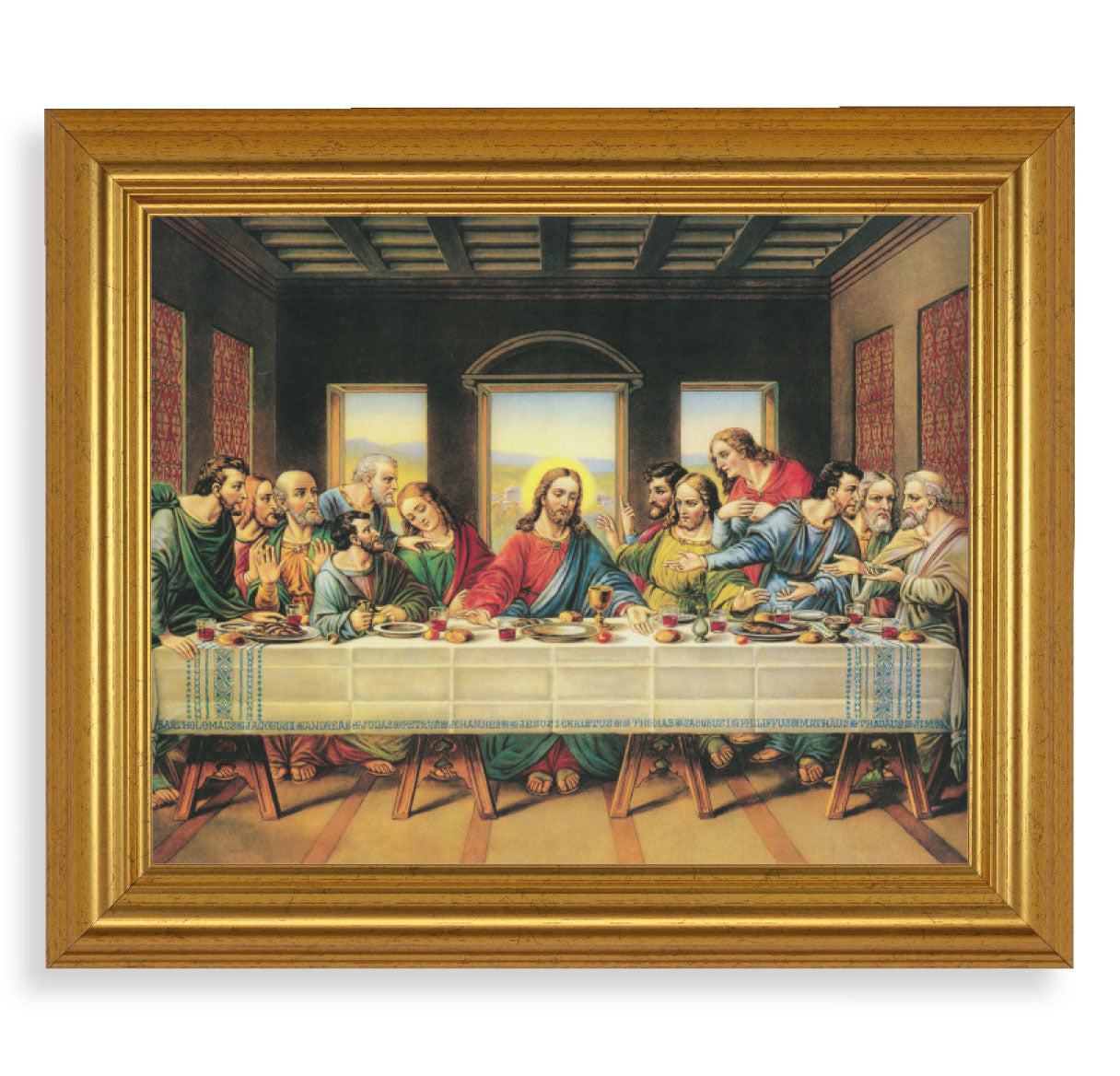 Last Supper Picture Framed Wall Art Decor Large Antique Gold-Leaf Frame