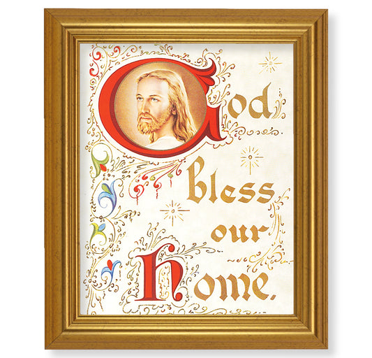 House Blessing Picture Framed Wall Art Decor Large Antique Gold-Leaf Classic Frame