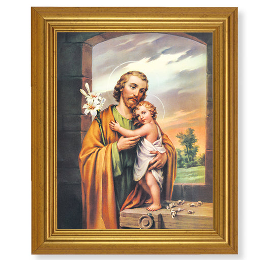 St. Joseph Picture Framed Wall Art Decor, Large Antique Gold-Leaf Frame