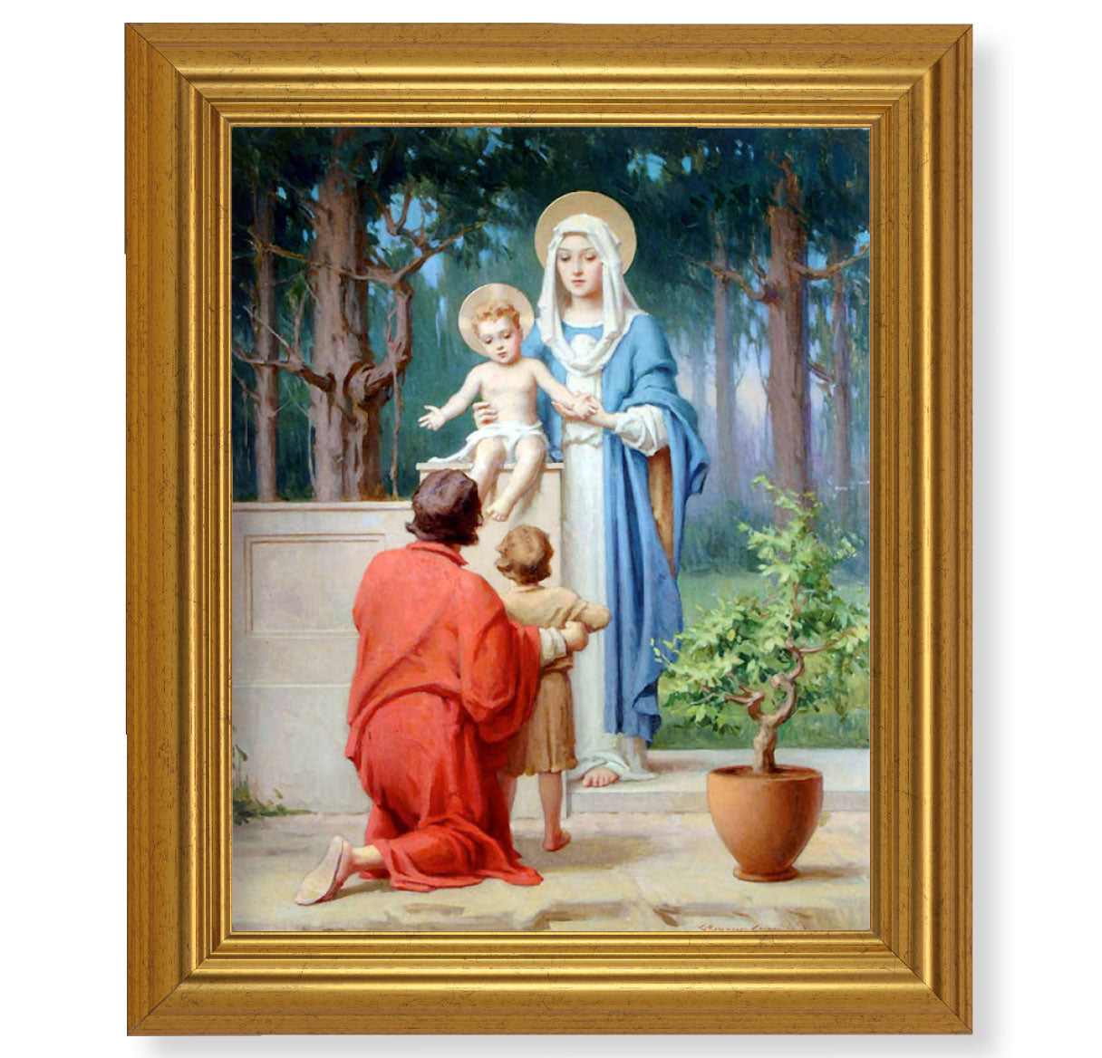 Holy Family with St. John the Baptist Picture Framed Wall Art Decor, Large, Antique Gold-Leaf Classic Frame
