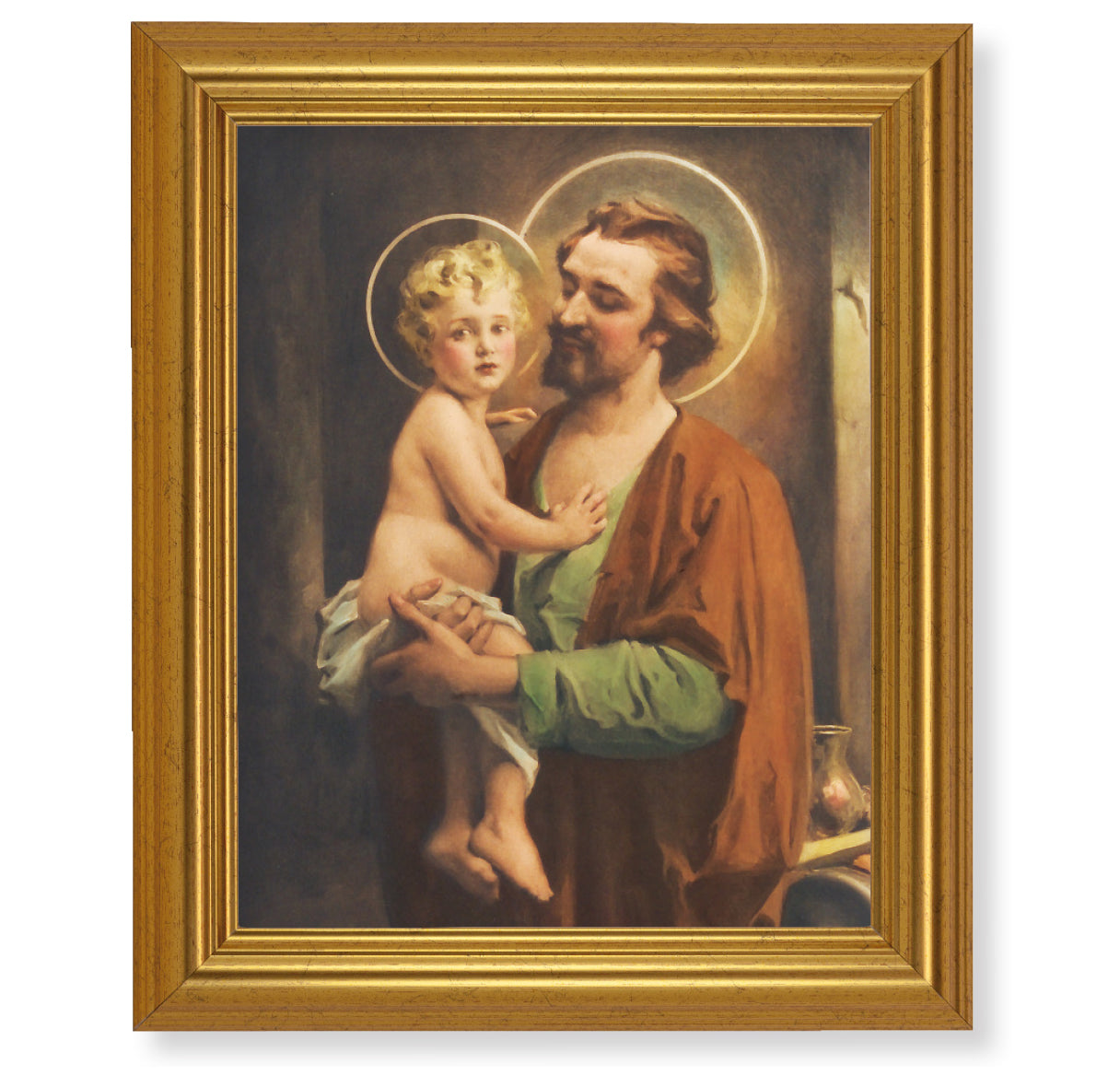 St. Joseph with Jesus Picture Framed Wall Art Decor, Large, Antique Gold-Leaf Classic Frame