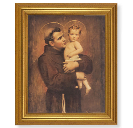St. Anthony with Jesus Picture Framed Wall Art Decor Large Antique Gold-Leaf Classic Frame