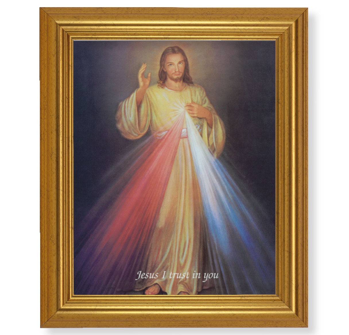 Divine Mercy Picture Framed Wall Art Decor, Large, Antique Gold-Leaf Classic Frame