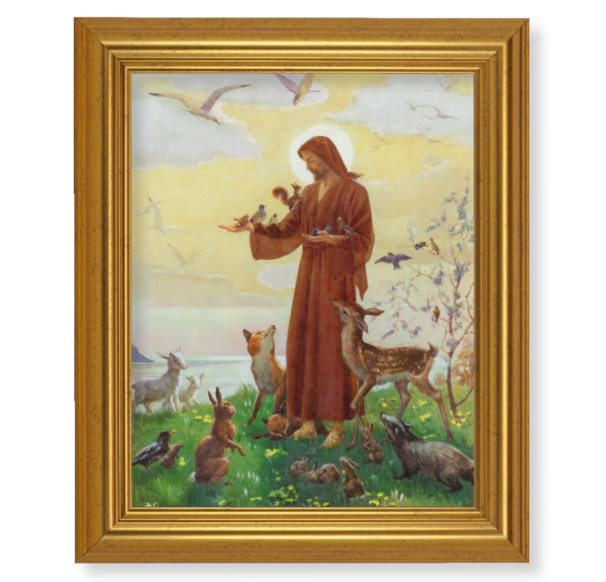 St. Francis Picture Framed Wall Art Decor Large Antique Gold Frame