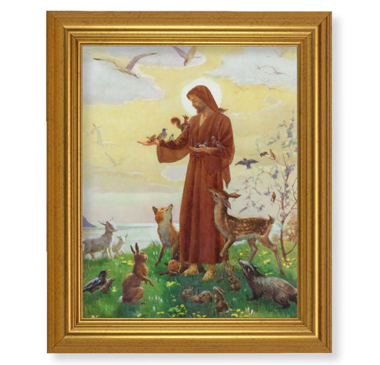 St. Francis Picture Framed Wall Art Decor Large Antique Gold Frame