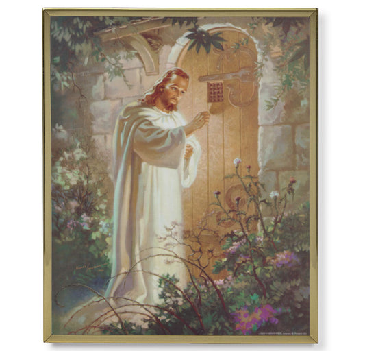 Christ Knocking Picture Framed Plaque Large Gold Frame
