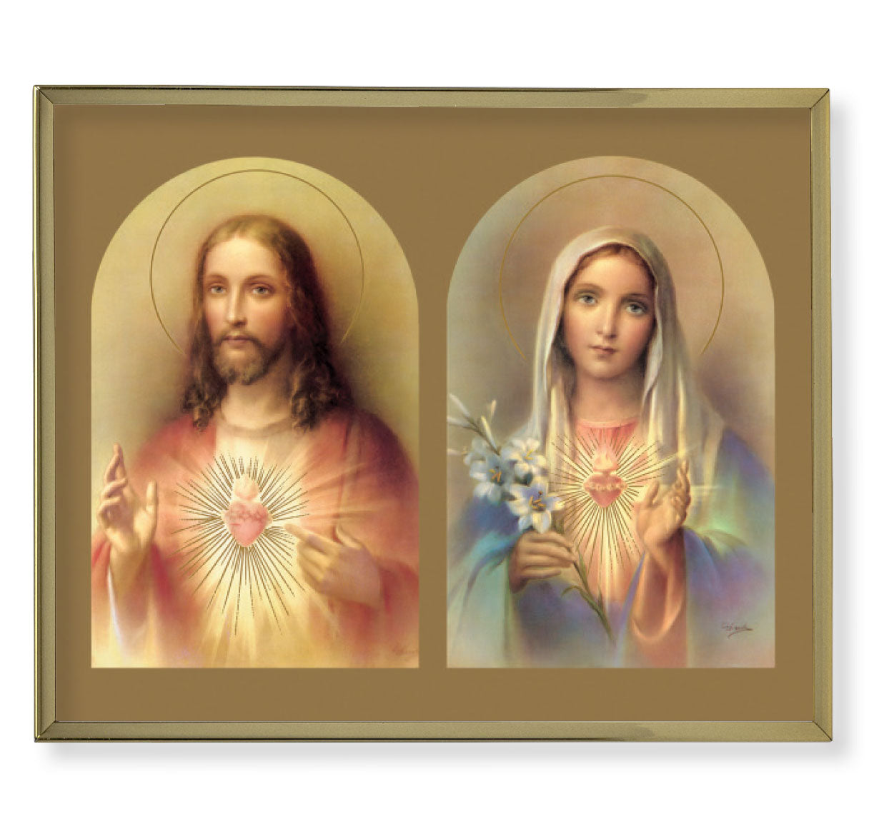 The Sacred Hearts Picture Framed Plaque, Large Gold Frame
