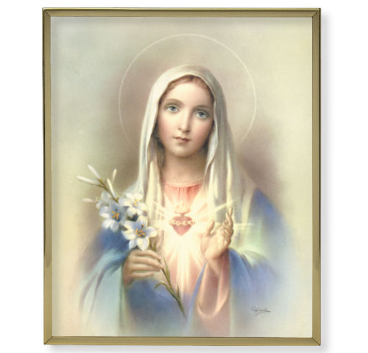 Immaculate Heart of Mary Picture Framed Plaque Large Gold Frame