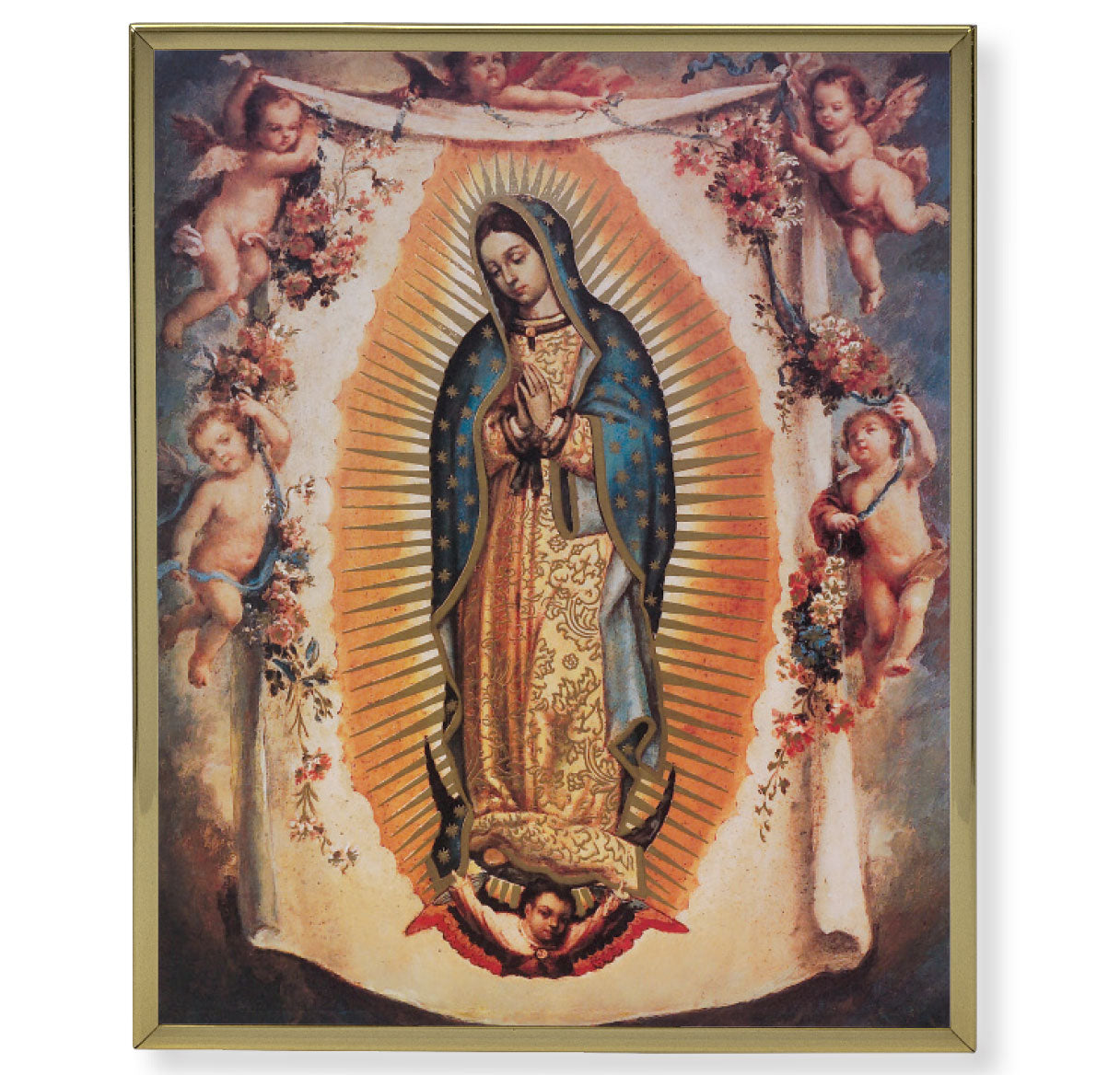 Our Lady of Guadalupe with Angels Picture Framed Plaque Large Gold Plaque Frame