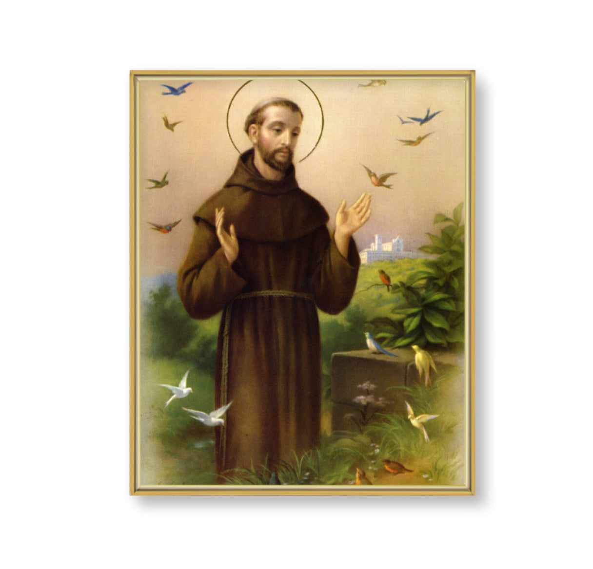 St. Francis Picture Framed Plaque, Large Gold Frame