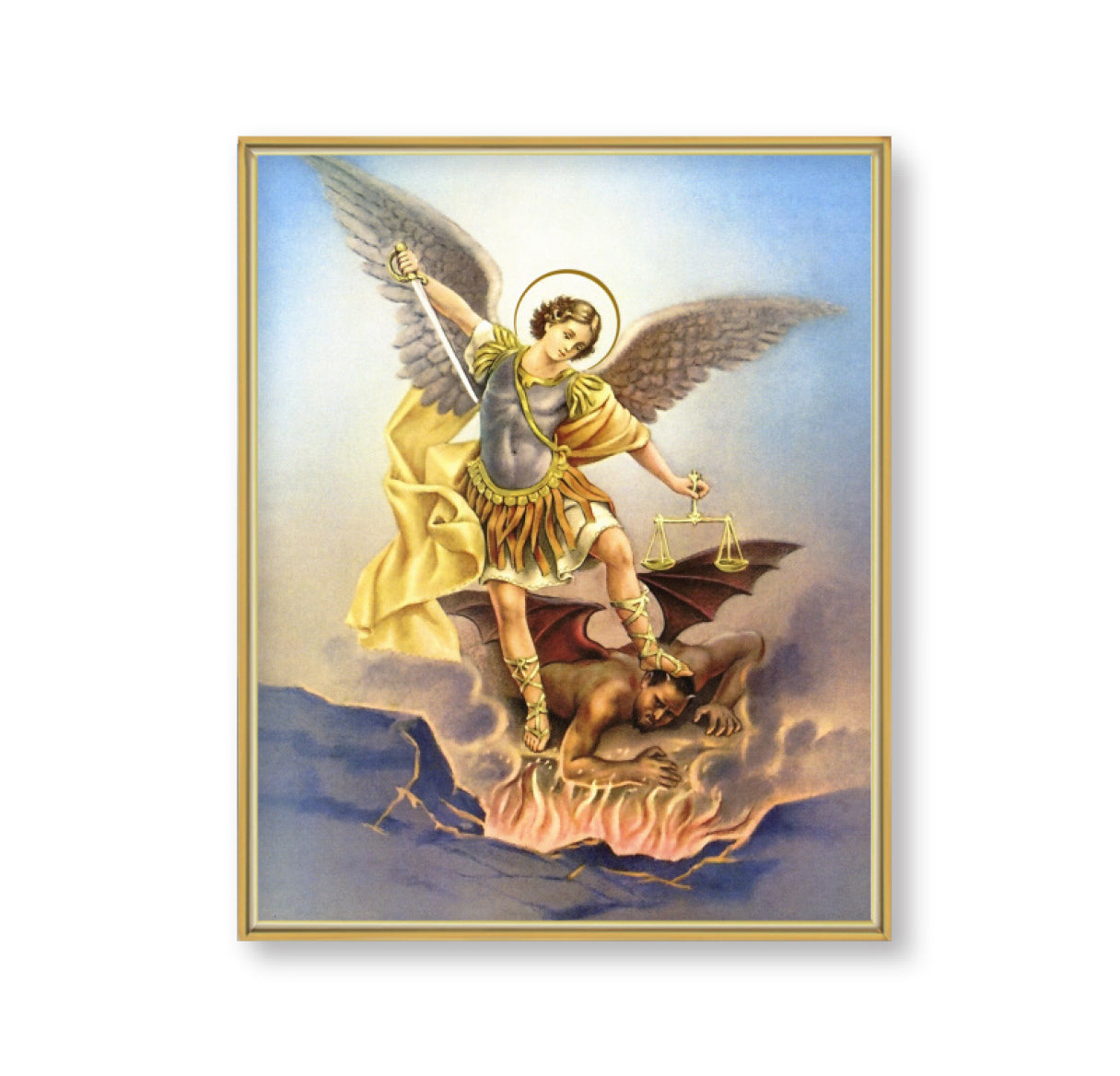 St. Michael Picture Framed Plaque Large Gold Frame 11x14