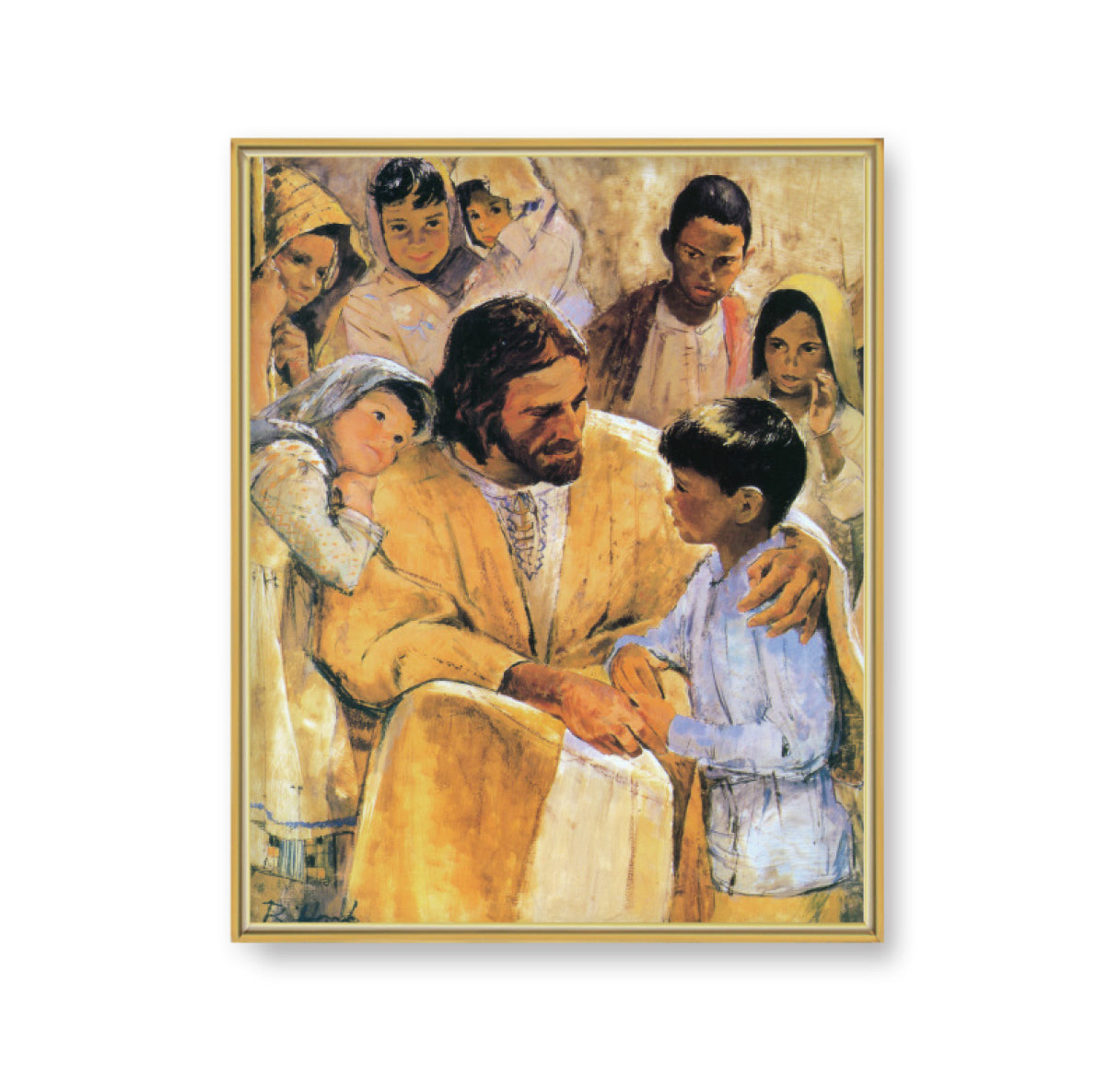 Christ with Children Picture Framed Plaque Large, Gold Plaque Frame