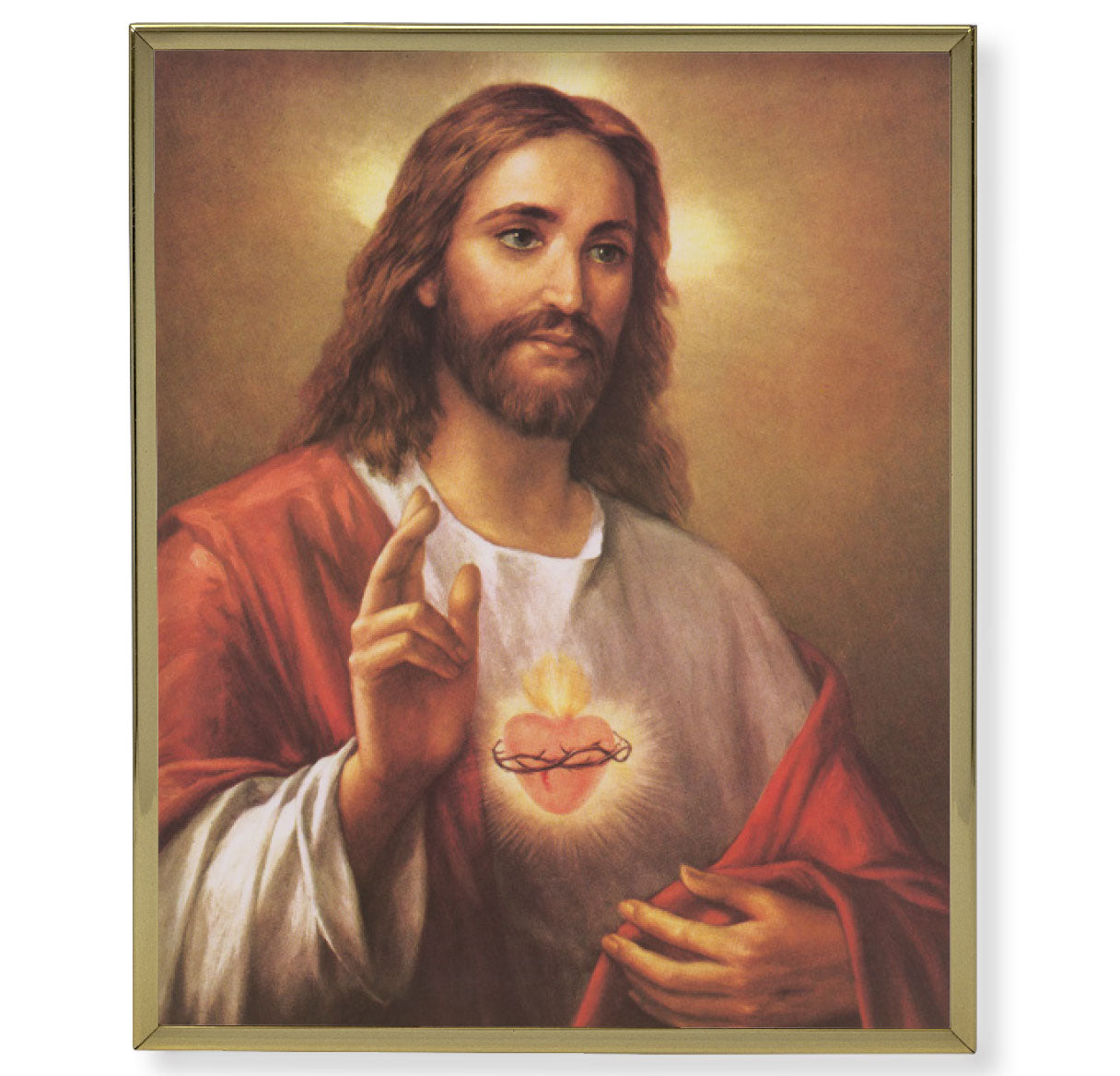 Sacred Heart of Jesus Picture Framed Plaque, Large, Gold Plaque Frame