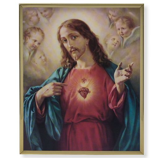 Sacred Heart of Jesus Picture Framed Plaque, Large, Gold Plaque Frame