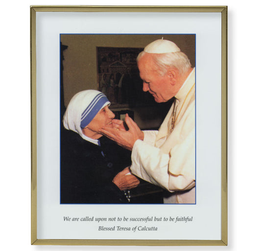 St. John Paul II & St. Teresa of Calcutta Picture Framed Plaque Large, Gold Plaque Frame