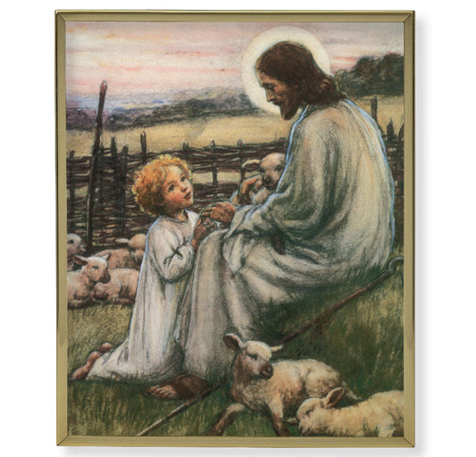 Jesus the Good Shepherd Picture Framed Plaque Large, Gold Plaque Frame