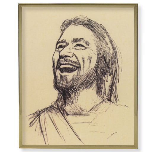 Laughing Christ Picture Framed Plaque Large, Gold Plaque Frame