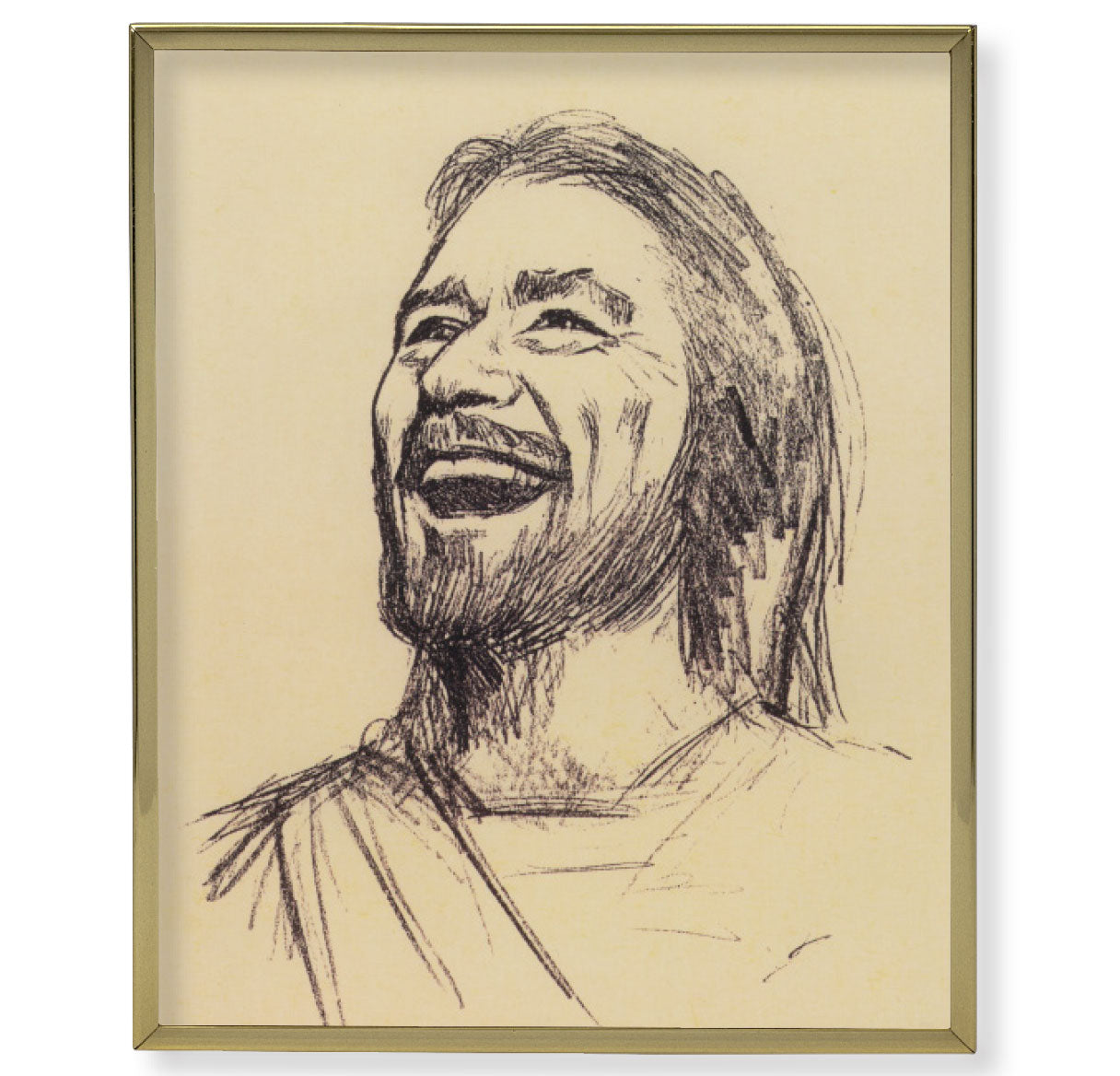 Laughing Christ Picture Framed Plaque Large Gold Frame