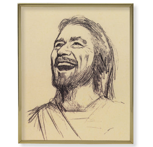 Laughing Christ Picture Framed Plaque Large Gold Frame