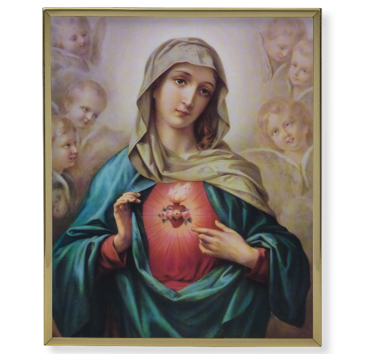 Immaculate Heart of Mary Picture Framed Plaque, Large, Gold Plaque Frame