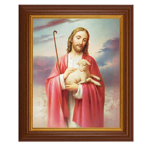 Good Shepherd Picture Framed Wall Art Decor, Large, Traditional Dark Walnut Fluted Frame with Gold Beaded Lip