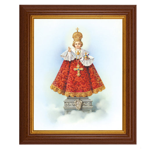 Infant of Prague Picture Framed Wall Art Decor, Large, Traditional Dark Walnut Fluted Frame with Gold Beaded Lip