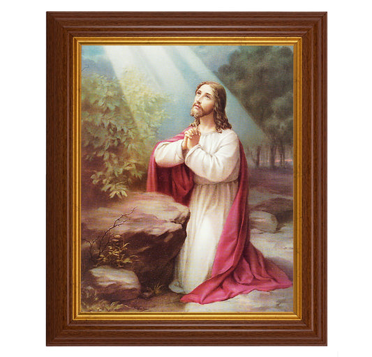 Christ On the Mount of Olives Picture Framed Wall Art Decor, Large, Traditional Dark Walnut Fluted Frame with Gold Beaded Lip