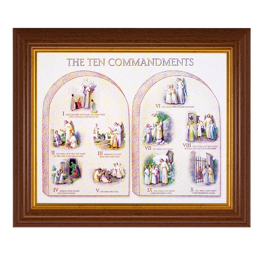 Ten Commandments Picture Framed Wall Art Decor, Large, Traditional Dark Walnut Fluted Frame with Gold Beaded Lip