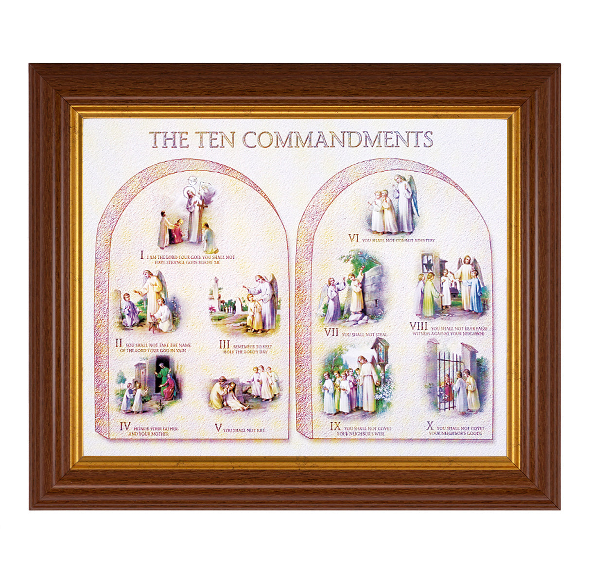 Ten Commandments Picture Framed Wall Art Decor, Large, Traditional Dark Walnut Fluted Frame with Gold Beaded Lip