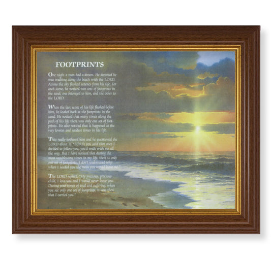 Footprints Picture Framed Wall Art Decor, Large, Traditional Dark Walnut Fluted Frame with Gold Beaded Lip
