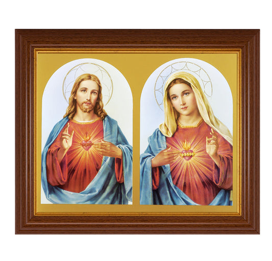 The Sacred Hearts Picture Framed Wall Art Decor, Large, Traditional Dark Walnut Fluted Frame with Gold Beaded Lip