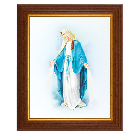 Our Lady of Grace Picture Framed Wall Art Decor, Large, Traditional Dark Walnut Fluted Frame with Gold Beaded Lip