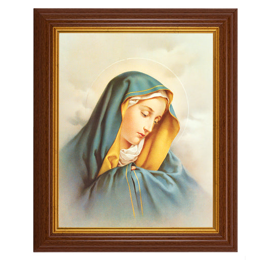 Our Lady of Sorrows Picture Framed Wall Art Decor, Large, Traditional Dark Walnut Fluted Frame with Gold Beaded Lip