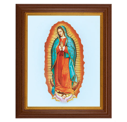 Our Lady of Guadalupe Picture Framed Wall Art Decor, Large, Traditional Dark Walnut Fluted Frame with Gold Beaded Lip
