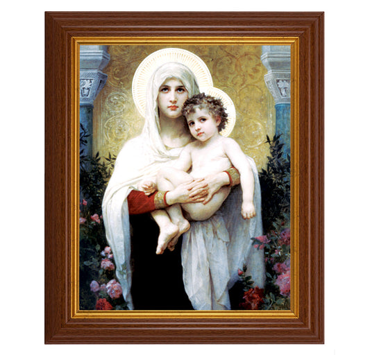 Madonna and Child Picture Framed Wall Art Decor, Large, Traditional Dark Walnut Fluted Frame with Gold Beaded Lip