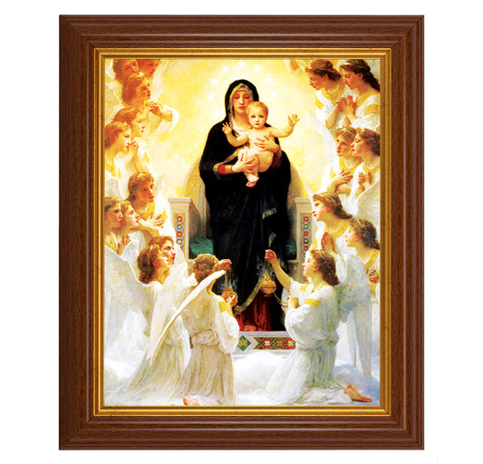 Queen of Angels Picture Framed Wall Art Decor, Large, Traditional Dark Walnut Fluted Frame with Gold Beaded Lip