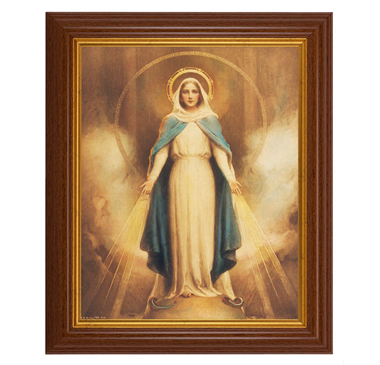 Miraculous Mary Picture Framed Wall Art Decor, Large, Traditional Dark Walnut Fluted Frame with Gold Beaded Lip