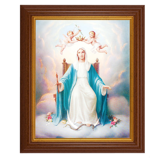 Queen of Heaven Picture Framed Wall Art Decor, Large, Traditional Dark Walnut Fluted Frame with Gold Beaded Lip