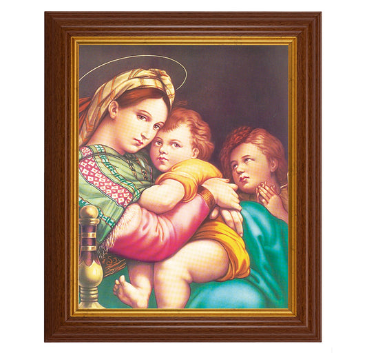 Madonna and Child Picture Framed Wall Art Decor, Large, Traditional Dark Walnut Fluted Frame with Gold Beaded Lip