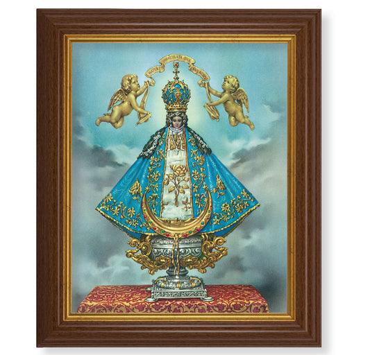 Virgen de San Juan Picture Framed Wall Art Decor, Large, Traditional Dark Walnut Fluted Frame with Gold Beaded Lip