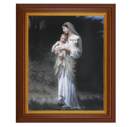 Divine Innocence Picture Framed Wall Art Decor, Large, Traditional Dark Walnut Fluted Frame with Gold Beaded Lip