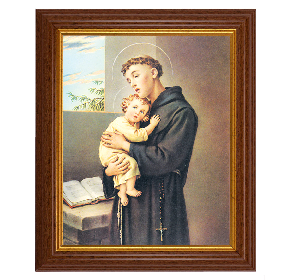 St. Anthony Picture Framed Wall Art Decor Large Dark Walnut