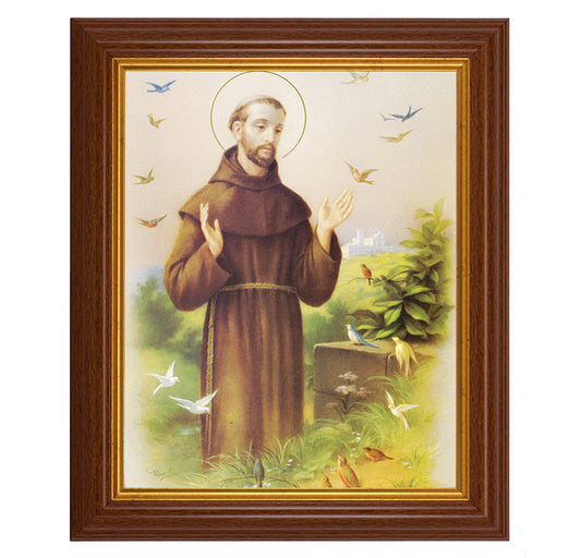 St. Francis Picture Framed Wall Art Decor, Large, Traditional Dark Walnut Fluted Frame with Gold Beaded Lip